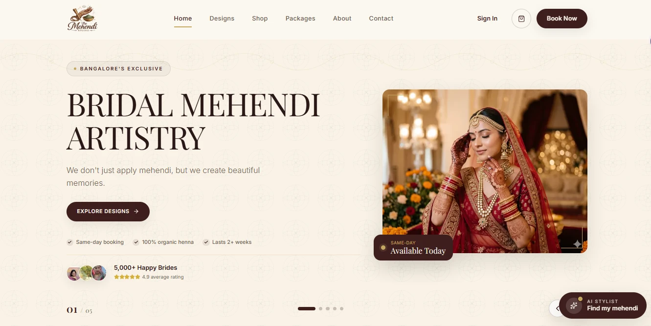 The Mehendi Studio — Bespoke Next.js bridal booking platform in Bangalore
